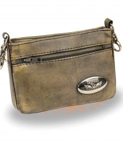 Milwaukee Leather MP8815 Ladies Distress Brown Double Zipper Leather Shoulder Bag