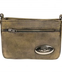 Milwaukee Leather MP8815 Ladies Distress Brown Double Zipper Leather Shoulder Bag