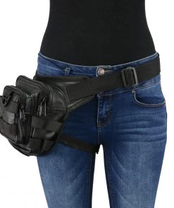 Milwaukee Leather MP8840 Black Leather Conceal And Carry Tactical Thigh Bag With Waist Belt