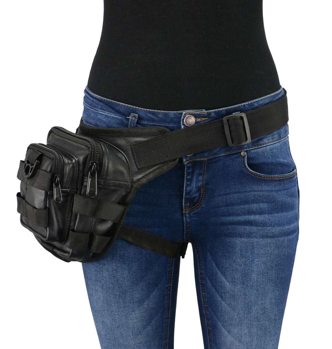 Milwaukee Leather MP8840 Black Leather Conceal And Carry Tactical Thigh Bag With Waist Belt