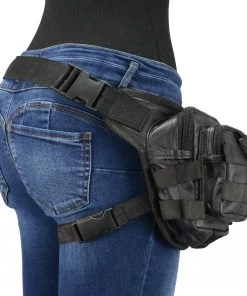 Milwaukee Leather MP8840 Black Leather Conceal And Carry Tactical Thigh Bag With Waist Belt