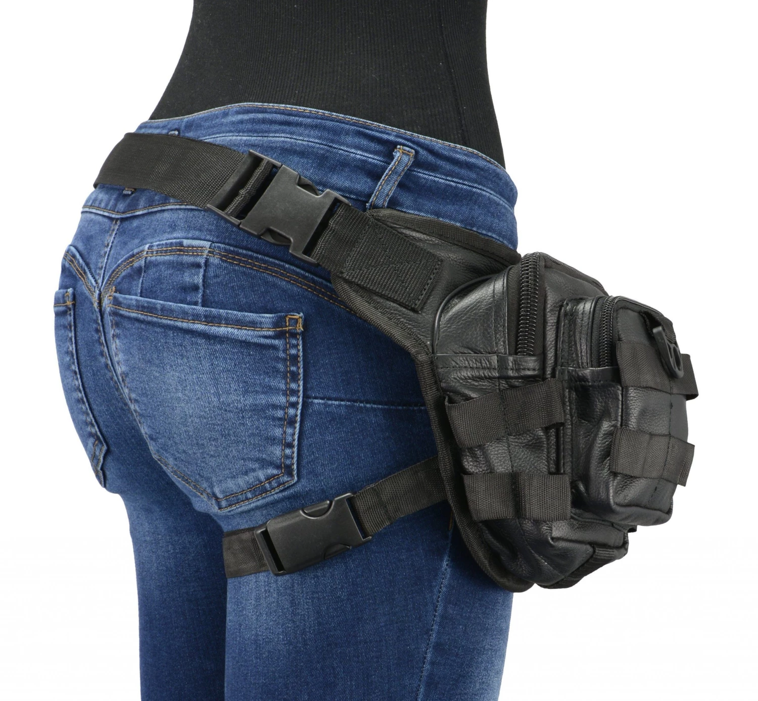 Milwaukee Leather MP8840 Black Leather Conceal And Carry Tactical Thigh Bag With Waist Belt