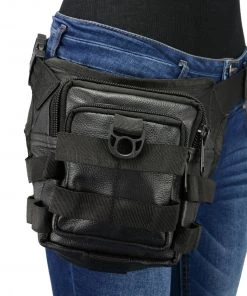 Milwaukee Leather MP8840 Black Leather Conceal And Carry Tactical Thigh Bag With Waist Belt