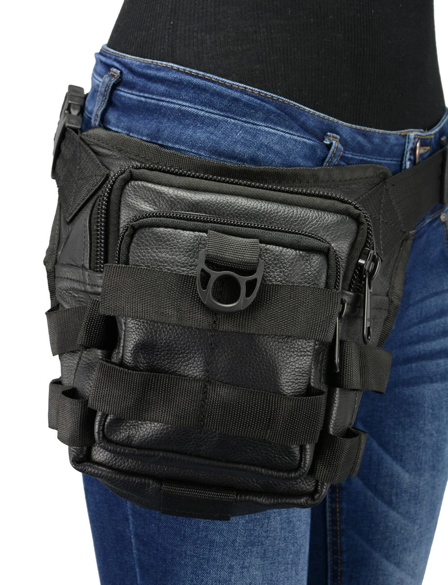 Milwaukee Leather MP8840 Black Leather Conceal And Carry Tactical Thigh Bag With Waist Belt