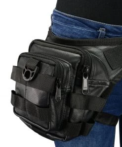 Milwaukee Leather MP8840 Black Leather Conceal And Carry Tactical Thigh Bag With Waist Belt