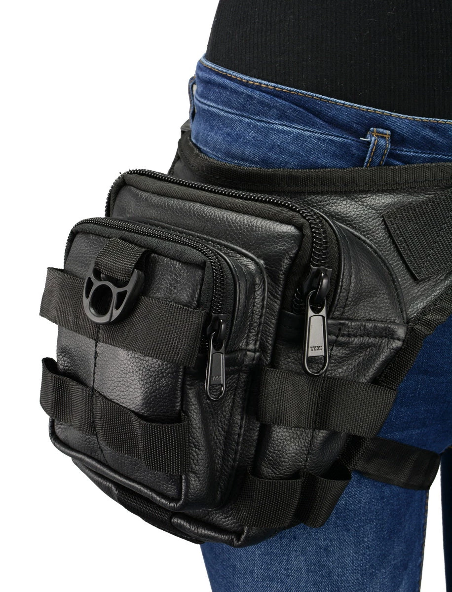 Milwaukee Leather MP8840 Black Leather Conceal And Carry Tactical Thigh Bag With Waist Belt