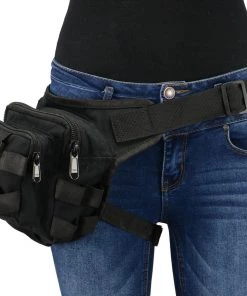 Riding Gear Milwaukee Leather MP8841 Black Textile Conceal And Carry Tactical Thigh Bag With Waist Belt