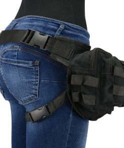 Riding Gear Milwaukee Leather MP8841 Black Textile Conceal And Carry Tactical Thigh Bag With Waist Belt