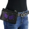 Milwaukee Leather MP8850 Ladies Leather 'Winged' Black And Purple Multi Pocket Belt Bag