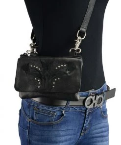 Milwaukee Leather MP8851 Women's Black Leather Multi Pocket Belt Bag