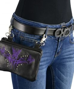Milwaukee Leather MP8851 Women's Black And Purple Leather Multi Pocket Belt Bag