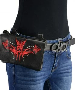 Riding Gear Milwaukee Leather MP8851 Women's Black And Red Leather Multi Pocket Belt Bag