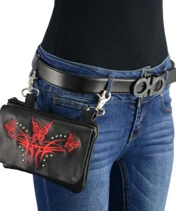 Riding Gear Milwaukee Leather MP8851 Women's Black And Red Leather Multi Pocket Belt Bag