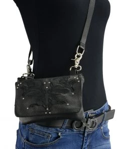Riding Gear Milwaukee Leather MP8852 Women's Black Leather Multi Pocket Belt Bag