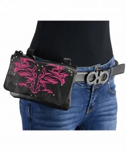 Milwaukee Leather MP8852 Women's Black And Pink Leather Multi Pocket Belt Bag
