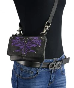 Milwaukee Leather MP8852 Women's Black And Purple Leather Multi Pocket Belt Bag