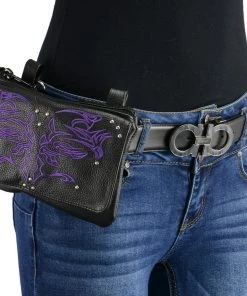 Milwaukee Leather MP8852 Women's Black And Purple Leather Multi Pocket Belt Bag