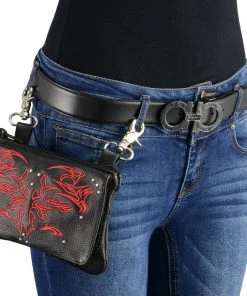 Milwaukee Leather MP8852 Women's Black And Red Leather Multi Pocket Belt Bag Riding Gear