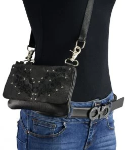 Milwaukee Leather MP8853 Women's 'Flower' Black Leather Multi Pocket Belt Bag