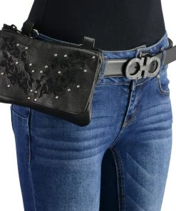 Milwaukee Leather MP8853 Women's 'Flower' Black Leather Multi Pocket Belt Bag