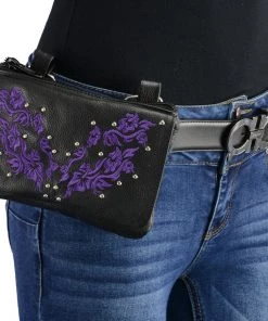 Milwaukee Leather MP8853 Women's 'Flower' Black And Purple Leather Multi Pocket Belt Bag