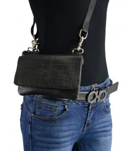 Milwaukee Leather MP8854 Women's Black Leather Multi Pocket Belt Bag Riding Gear