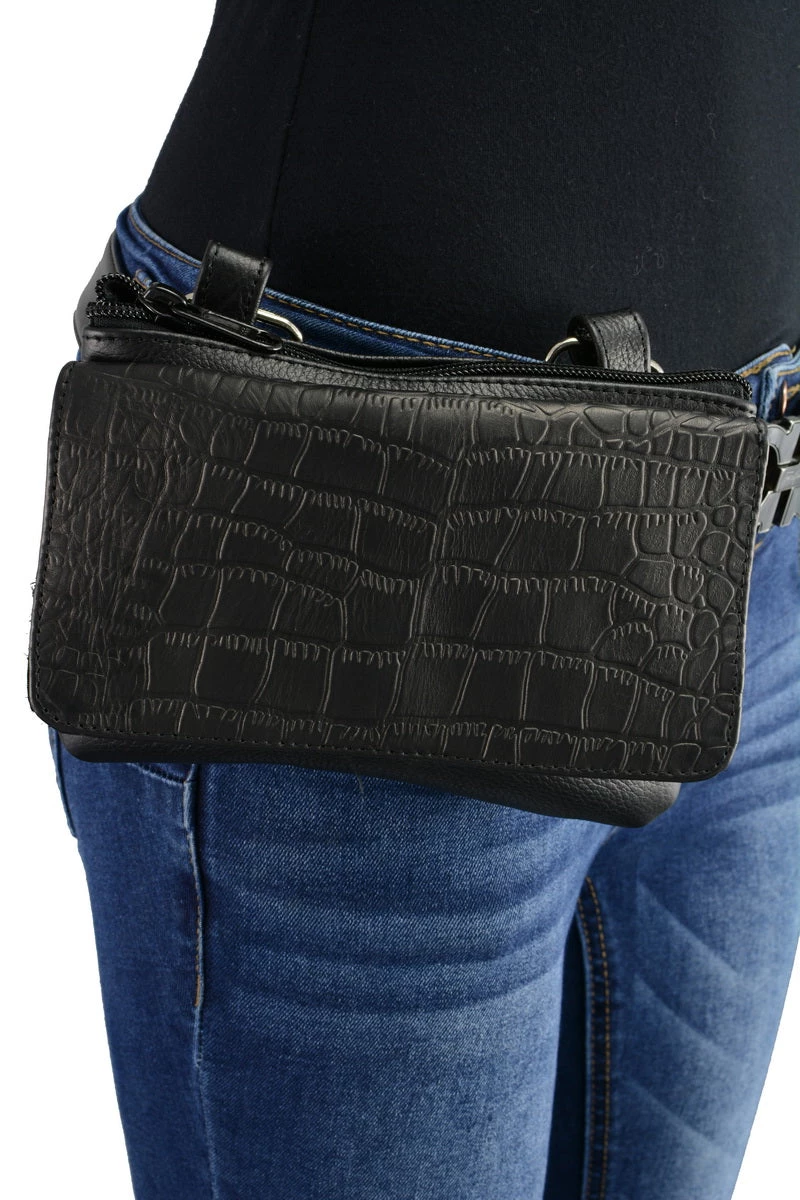 Milwaukee Leather MP8854 Women's Black Leather Multi Pocket Belt Bag Riding Gear