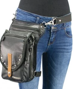 Milwaukee Leather MP8882 Black Conceal And Carry Leather Thigh Bag With Waist Belt