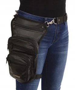 Riding Gear Milwaukee Leather MP8895 Conceal An Carry Black Leather Thigh Bag With Waist Belt