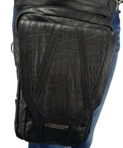 Riding Gear Milwaukee Leather MP8896 Extra Large Conceal And Carry Black Leather Thigh Bag With Waist Belt