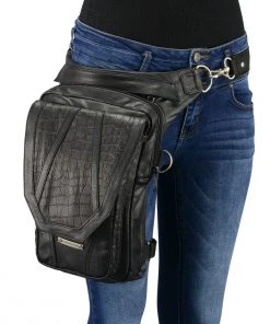 Riding Gear Milwaukee Leather MP8896 Extra Large Conceal And Carry Black Leather Thigh Bag With Waist Belt