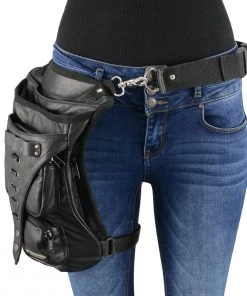 Riding Gear Milwaukee Leather MP8898 Black Leather Conceal And Carry Thigh Bag With Waist Belt