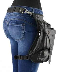 Riding Gear Milwaukee Leather MP8898 Black Leather Conceal And Carry Thigh Bag With Waist Belt