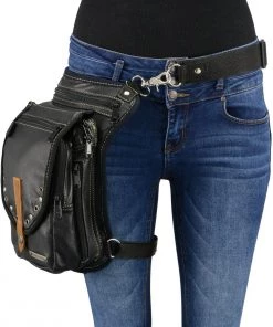 Milwaukee Leather MP8899 Black Conceal And Carry Leather Thigh Bag With Waist Belt Riding Gear