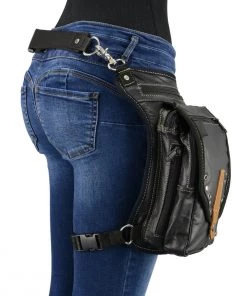 Milwaukee Leather MP8899 Black Conceal And Carry Leather Thigh Bag With Waist Belt Riding Gear
