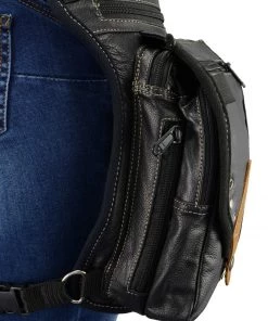 Milwaukee Leather MP8899 Black Conceal And Carry Leather Thigh Bag With Waist Belt Riding Gear