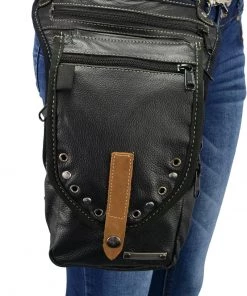 Milwaukee Leather MP8899 Black Conceal And Carry Leather Thigh Bag With Waist Belt Riding Gear