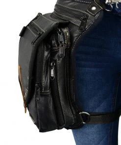 Milwaukee Leather MP8899 Black Conceal And Carry Leather Thigh Bag With Waist Belt Riding Gear