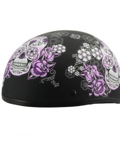 Milwaukee Performance Helmets Milwaukee Helmets MPH9874N Novelty 'Flowered Sugar Skull' Matte Black Half Helmet