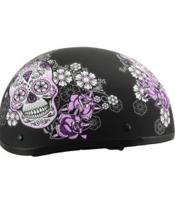 Milwaukee Performance Helmets Milwaukee Helmets MPH9874N Novelty'Flowered Sugar Skull' Matte Black Half Helmet