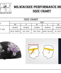 Milwaukee Performance Helmets Milwaukee Helmets MPH9874N Novelty'Flowered Sugar Skull' Matte Black Half Helmet