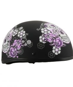 Milwaukee Performance Helmets Milwaukee Helmets MPH9874N Novelty'Flowered Sugar Skull' Matte Black Half Helmet