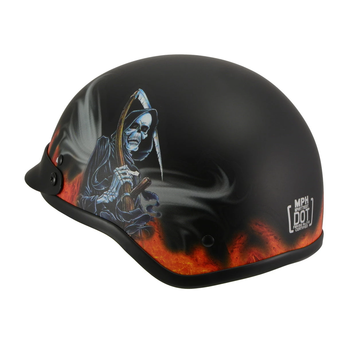 Milwaukee Performance Helmets Riding Gear Milwaukee Helmets MPH9778 Matte Black 'Grim Reaper' DOT Half Helmet