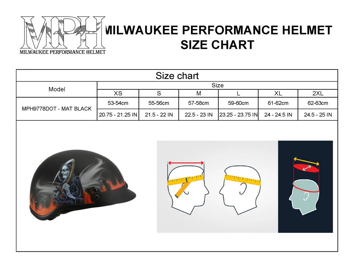 Milwaukee Performance Helmets Riding Gear Milwaukee Helmets MPH9778 Matte Black 'Grim Reaper' DOT Half Helmet