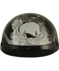 Milwaukee Performance Helmets Milwaukee Helmets MPH9779 Black'Silver Skull' DOT Half Helmet