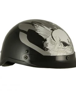 Milwaukee Performance Helmets Milwaukee Helmets MPH9779 Black 'Silver Skull' DOT Half Helmet