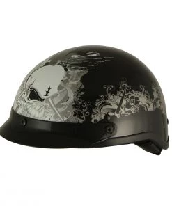Milwaukee Performance Helmets Milwaukee Helmets MPH9779 Black'Silver Skull' DOT Half Helmet