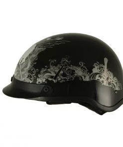 Milwaukee Performance Helmets Milwaukee Helmets MPH9779 Black'Silver Skull' DOT Half Helmet