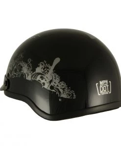 Milwaukee Performance Helmets Milwaukee Helmets MPH9779 Black'Silver Skull' DOT Half Helmet