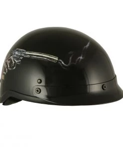 Milwaukee Performance Helmets Milwaukee Helmets MPH9780 Black'Rose Skull & Revolver' DOT Half Helmet Riding Gear